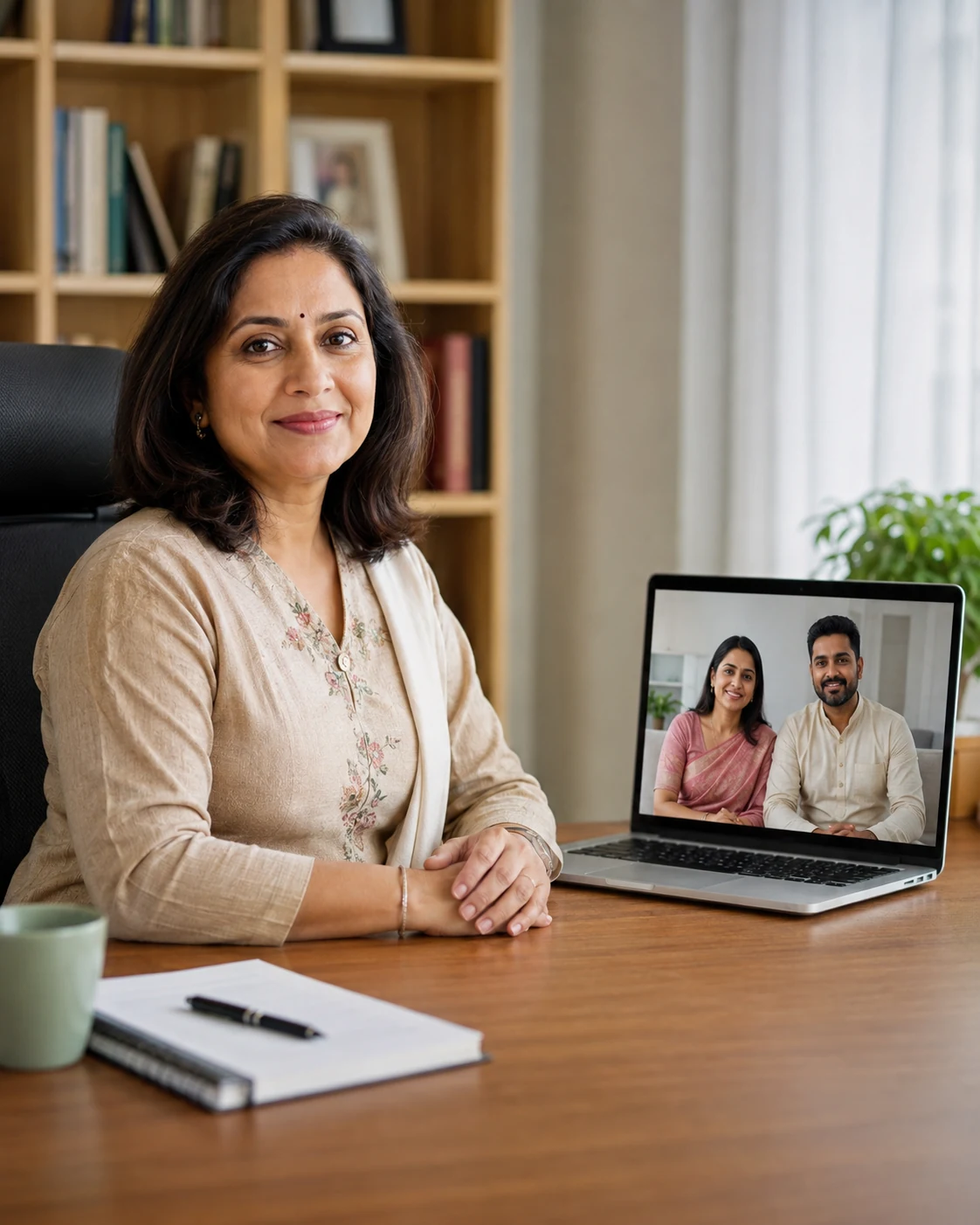 Online marriage counselling session with a couple and therapist on video call