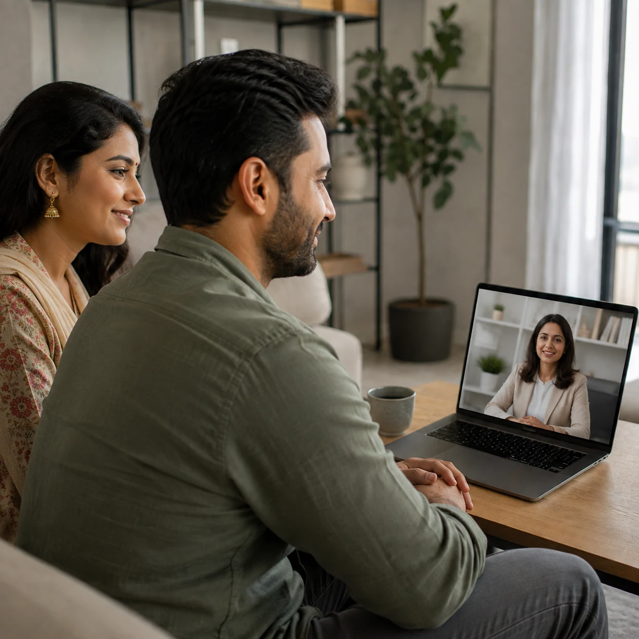 Indian couple during an online marriage counselling session