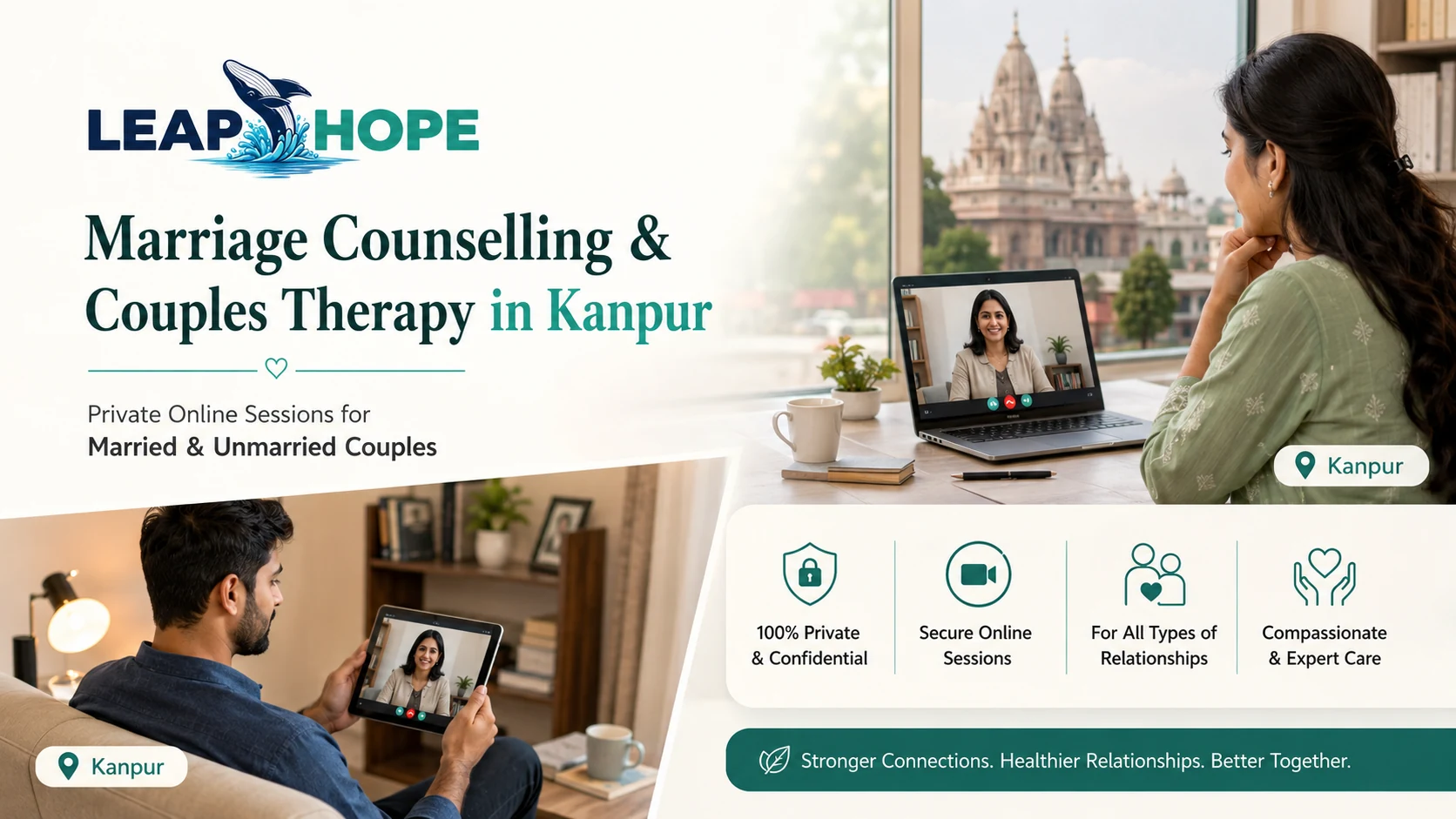Online marriage counselling and couples therapy in Kanpur with partners joining from different locations