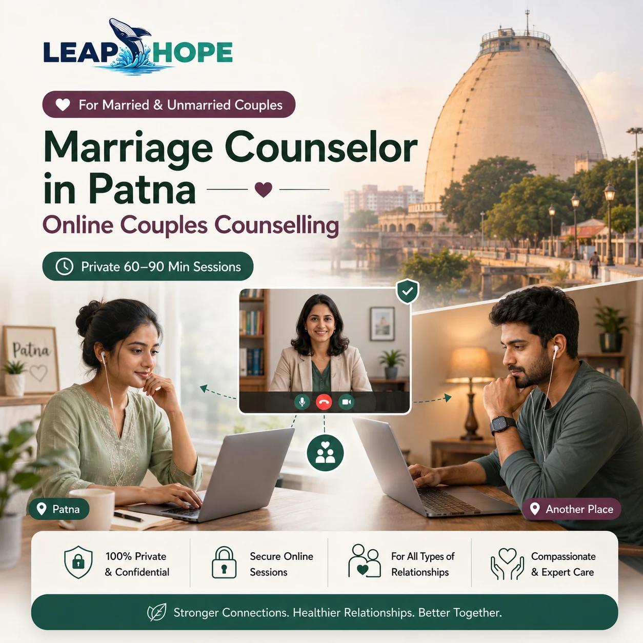 Online marriage counselling and couples therapy in Patna with partners joining from different locations